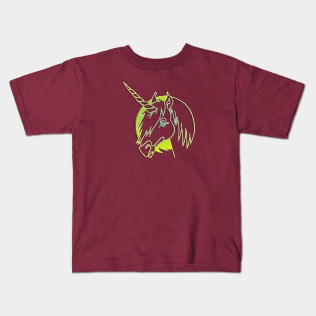 Neon Unicorn Head Outline Logo Kids T-Shirt by badlydrawnbabe